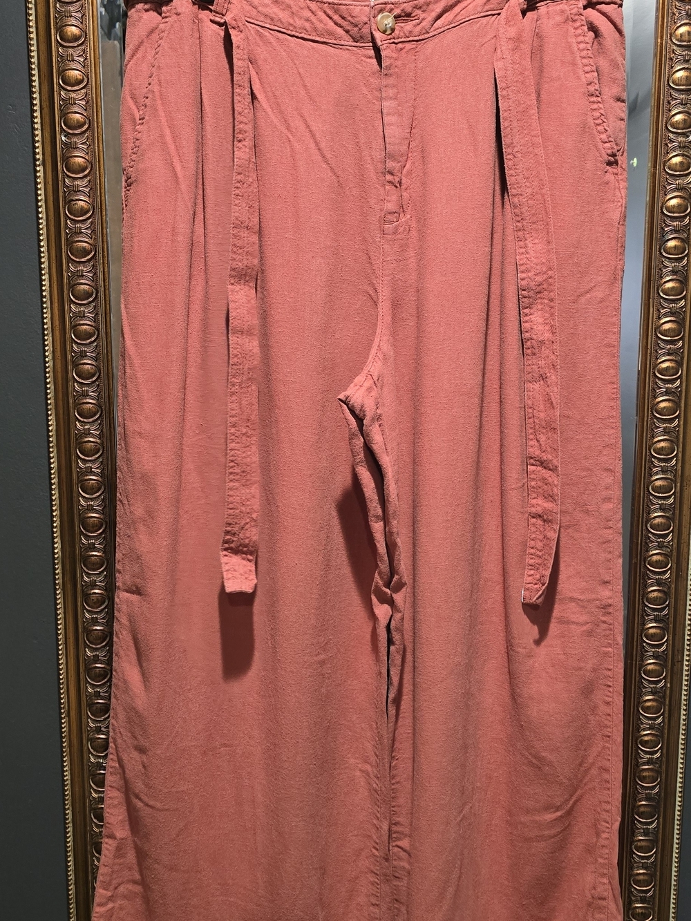 a.n.a Coral-Red Wide-Leg Chinos with Waist Tie